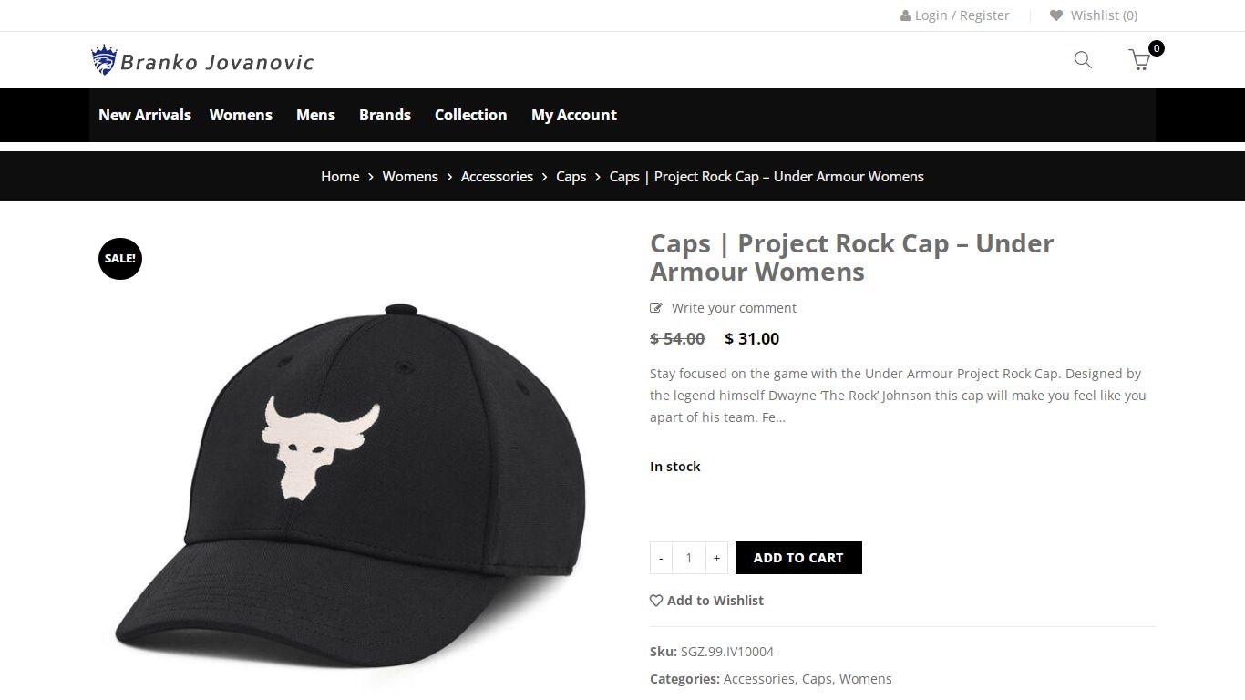 Caps | Project Rock Cap - Under Armour Womens | Branko Jovanovic